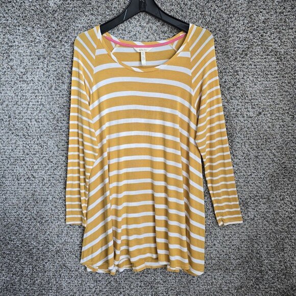 Matilda Jane Top Womens Large Yellow Striped Stretch Tunic Long Sleeve Casual - Picture 1 of 7
